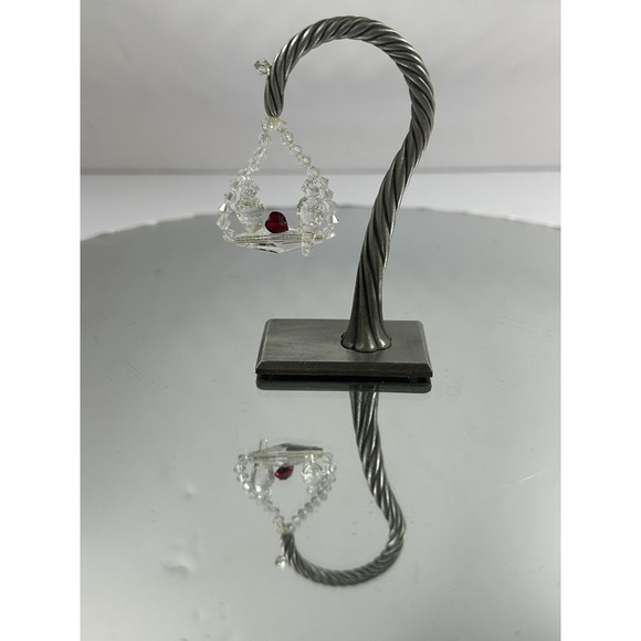 Vintage Glass Clear Love‎ Birds & Pewter Stand 3.5" - Picture 2 of 5